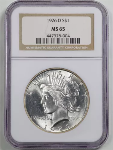 1926-D $1 Peace Silver Dollar MS65 NGC 447378-004