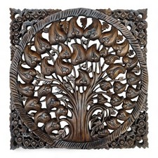 Holz Schnitzerei Wandbild Bodhi Baum Massivholz Wandskulptur Lebensbaum