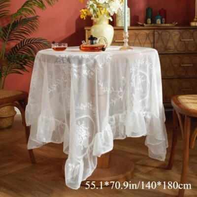 Spitze Durchsichtig Tischdecke Tischtuch Colth Blumen Rüsche Retro Wohndeko Weiß - Bild 1 von 4
