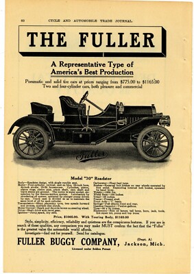 1911 Fuller Buggy Company Ad: Model 30 Roadster Pic - Jackson, Michigan