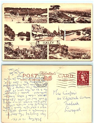 S04-7233, MULTIPLE VIEWS, ILKLEY, U.K. 1957 POSTMARKED, POSTCARD