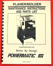 POWERMATIC Belsaw Planer-Molder Maintenance Instructions and Parts Manual 1082
