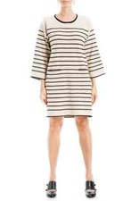 New MAX STUDIO Stripe Sweater Dress Bone/Black Mini Daytime Sweater Dress Sz XS