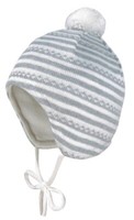 StrickmüTze Aus Reiner Bw In Grau / Weiß Geringelt, Minibommel, Zum Binden, Von