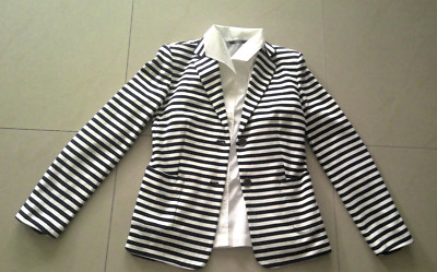 Weekend Max Mara Blazer Sweatblazer Jacke Gr. It. L / Dt. S Weiß Marine Gestreif