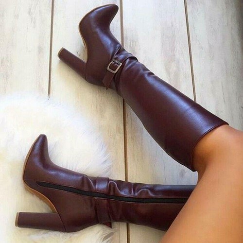 Fashion Women's Knee High Boots High Heels Wine Red Party Boots Shoes Size 4-15