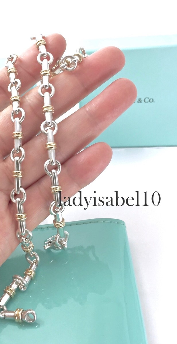 Authentic Tiffany & Co. Silver 18k Gold Bar 16.5” Chain Link