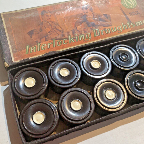 Vintage Interlocking Draughtsmen / Draughts in Bakelite by TSL, Made In England - Picture 6 of 10