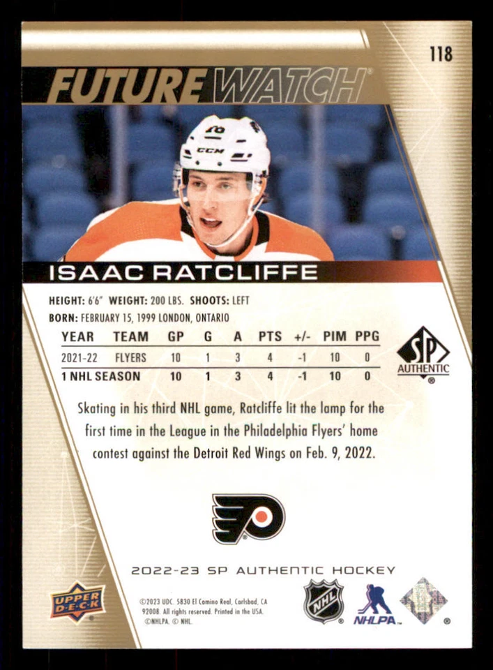 2022-23 SP Authentic Limited Gold #118 Isaac Ratcliffe FW /99 - Image 2 of 2