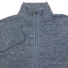  248 Bloomingdales Blue  Gray 100 Linen Melange Full Zip Sweater Mens Medium