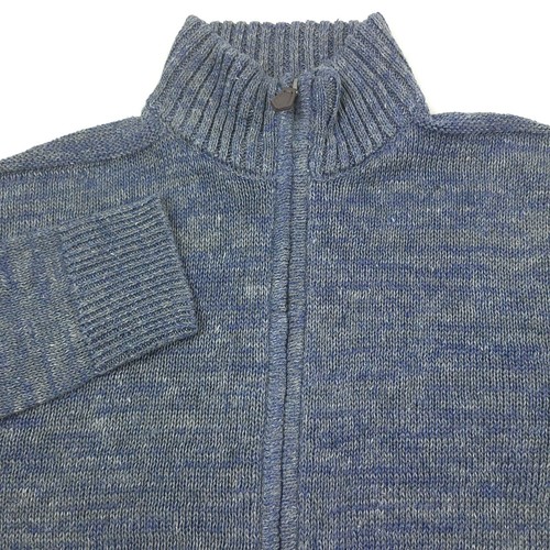 $248 Bloomingdales Blue & Gray 100% Linen Melange Full Zip Sweater Mens Large