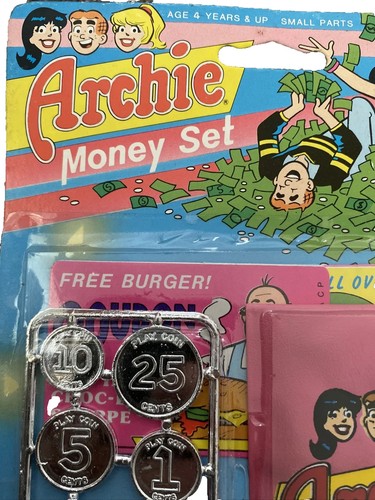 1986 Archie Comic Spielgeld Set mit Münzbörse und Burger Gutschein. Ungeöffnet. - Bild 2 von 6