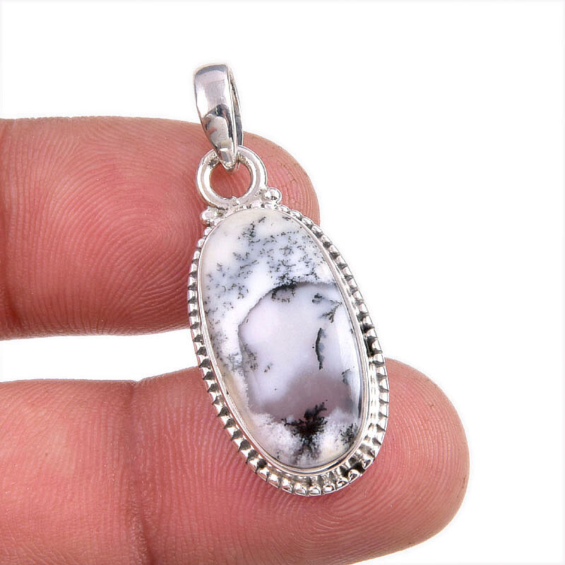 Natural Dendrite Opal Gemstone 925 Solid Sterling Silver Gift Pendant 1.5