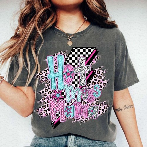 Hot Mess Mama T-Shirt, Preppy Mama,Trendy,Gift for Mom,Mothers Day,Leopard Print - Picture 2 of 9