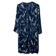 Banana Republic 4 Petite Floral Leaf Print Dress Lined Navy Multi Long Sleeves