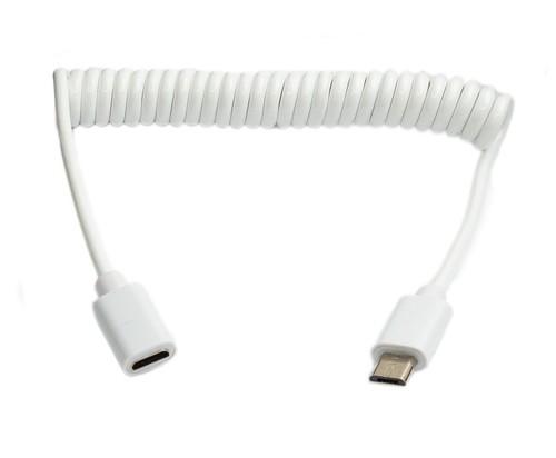 SYSTEM-S USB 2.0 Cable 100 CM Micro B Plug To Socket Spiral IN White
