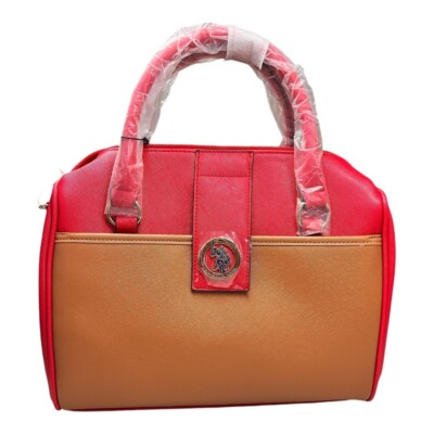 U.S Polo Assn.  Women's 2Way Bag Top Handle Boston with Strap Cognac/Red Color