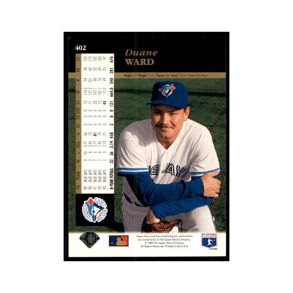 1994 Upper Deck Duane Ward Blue Jays #402 - Image 2 of 3
