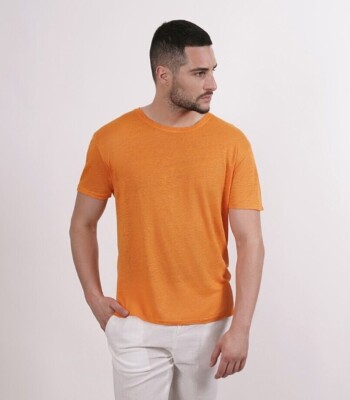 1st American Herren Rundhals T-Shirt aus 100% Leinen Made in Italy Kurzarm