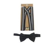 Black And White Striped Suspenders And Bow Tie Set