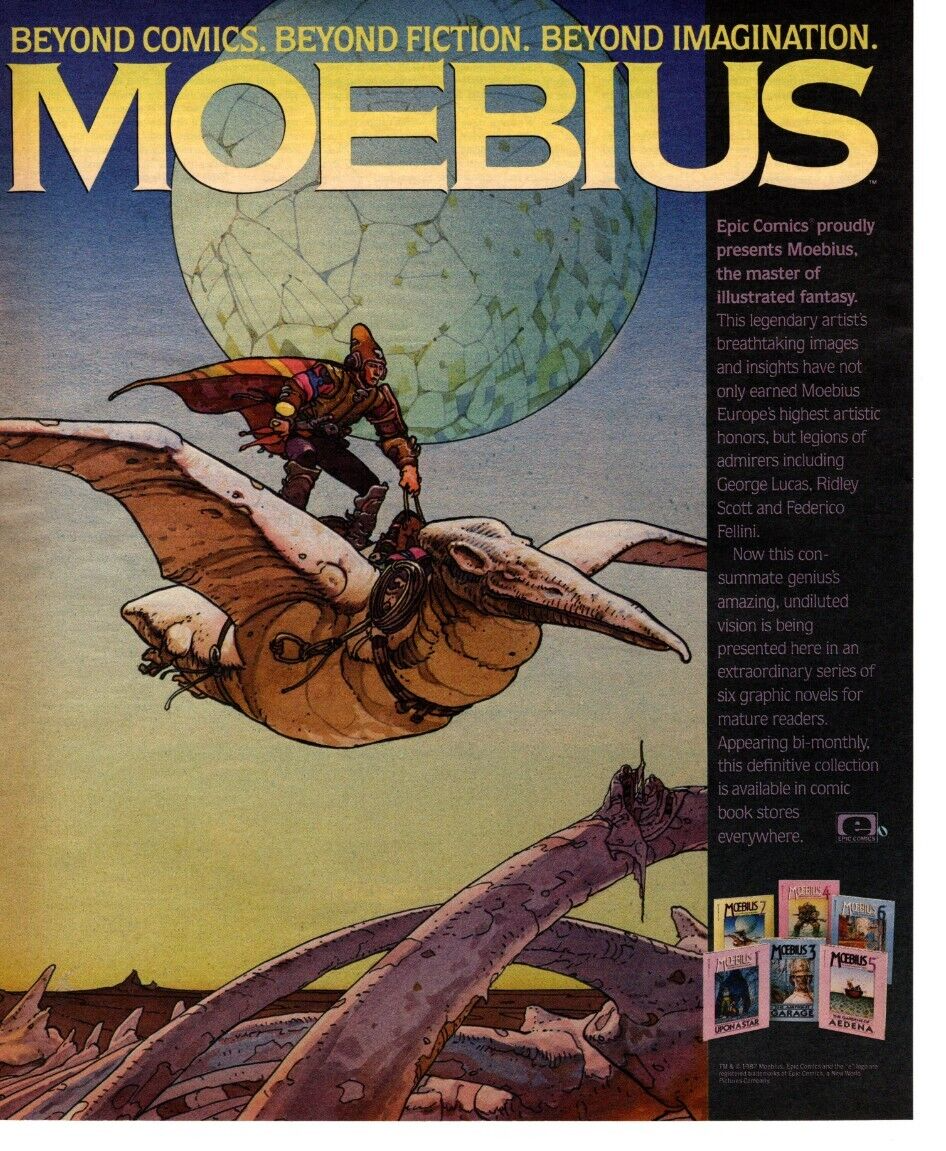 1987 MOEBIUS GRAPHIC NOVELS PRINT AD, EPIC COMICS, EUROPEAN ARTIST