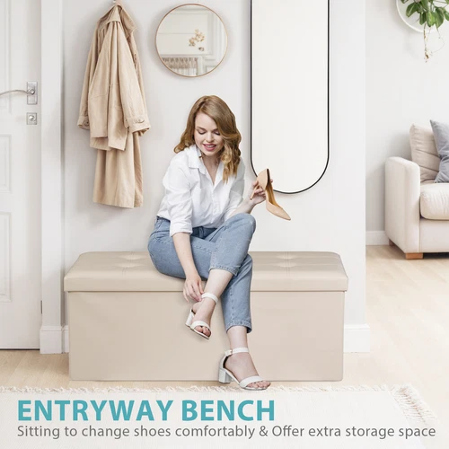 Folding Storage Ottoman Bench Foot Rest Foot Stool for Bedroom Entryway Indoor - Imagen 50 de 93