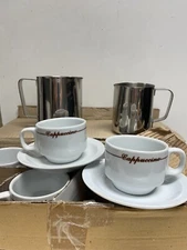 Cappuccino Cup and Saucer Set of 6, Includes Two Milk Frothing Pitchers