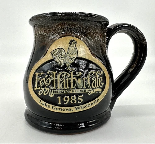 Deneen Pottery Egg Harbor Cafe Black Drip Glaze Mug Lake Geneva, WI 1985 EUC