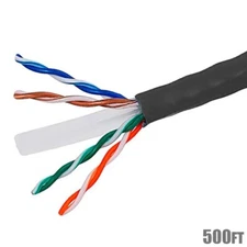 500FT CAT6 Network LAN Cable UTP CMR Riser Solid Wire Copper 23AWG TAA Black