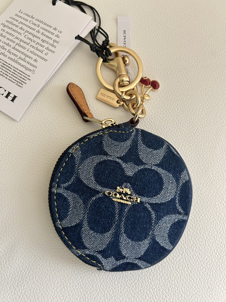 Coach Circular Coin Pouch Bag Charm In Signature Denim Gold