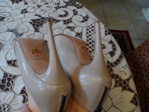 Prada Nude Lamb Leather Peep Toe Ankle Boots Size 37B - Picture 17 of 24