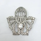 Vintage Art Deco Clear Rhinestone Silver Tone Brooch Pin Fashion Jewelry Costume