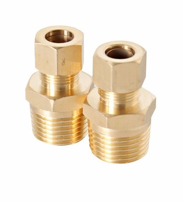 (2) 3/8'' COMP x 1/2'' MIP Brass Reducer Compression Fitting Male Union Lead Free