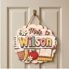 Personalized Teacher Door Hanger Wooden Sign, Custom Classroom Decor, Wooden