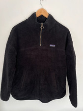 Patagonia Black Sherpa Teddy Fleece Quarter Zip Retro Pile Jumper Mens Size M 
