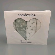NEW Swaddle Blankets Comfy Cubs Adjustable 4 Pack 47"x 47" White Green 7-14 Lbs