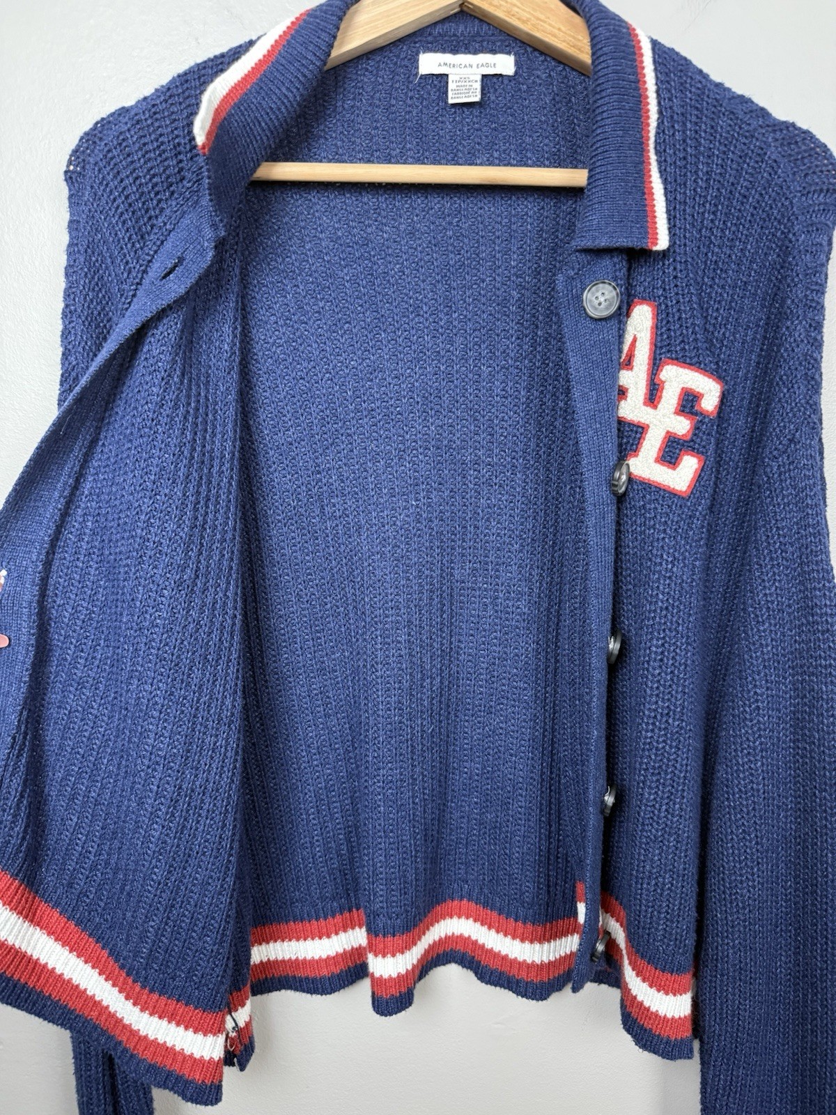 American Eagle Collar Varsity Patch Cardigan Swea… - image 9