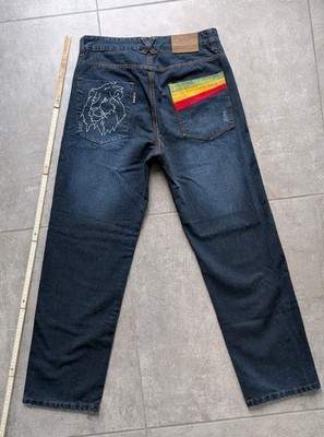 Seltene original Skank Jeans Größe 32 Reggae Löwen-Stickerei NEU