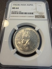 1942-B India britannica una rupia. NGC MS64. Rara alta qualità