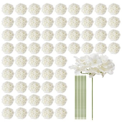 105PCS White Silk Hydrangea Artificial Flowers w/ Stems for Wedding DIY Decor