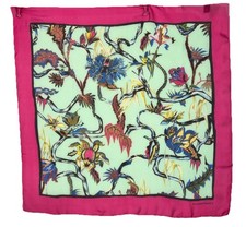 Vintage Balebciaga Rosabotanica 100 Silk Scarf Italy Floral Mint Fuchsia 1990  s