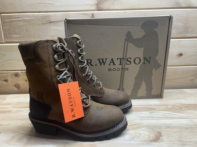 R.Watson Men's sz 7.5 D Peanut Cowhide Brown Logger Work Boot RW1300-WP