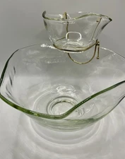 Vintage Indiana Glass Clear🧡Chip and Dip Bowl Set Bracket MCM W/ Org. Box EUC