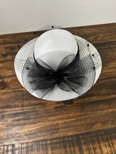 Vintage Church Wedding Kentucky Derby Ladies Hat White W/ Black Bow