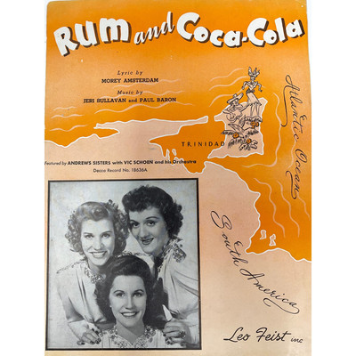 Rum and Coca Cola Sheet Music 1944 Morey Amsterdam Jeri Sullavan Paul Baron