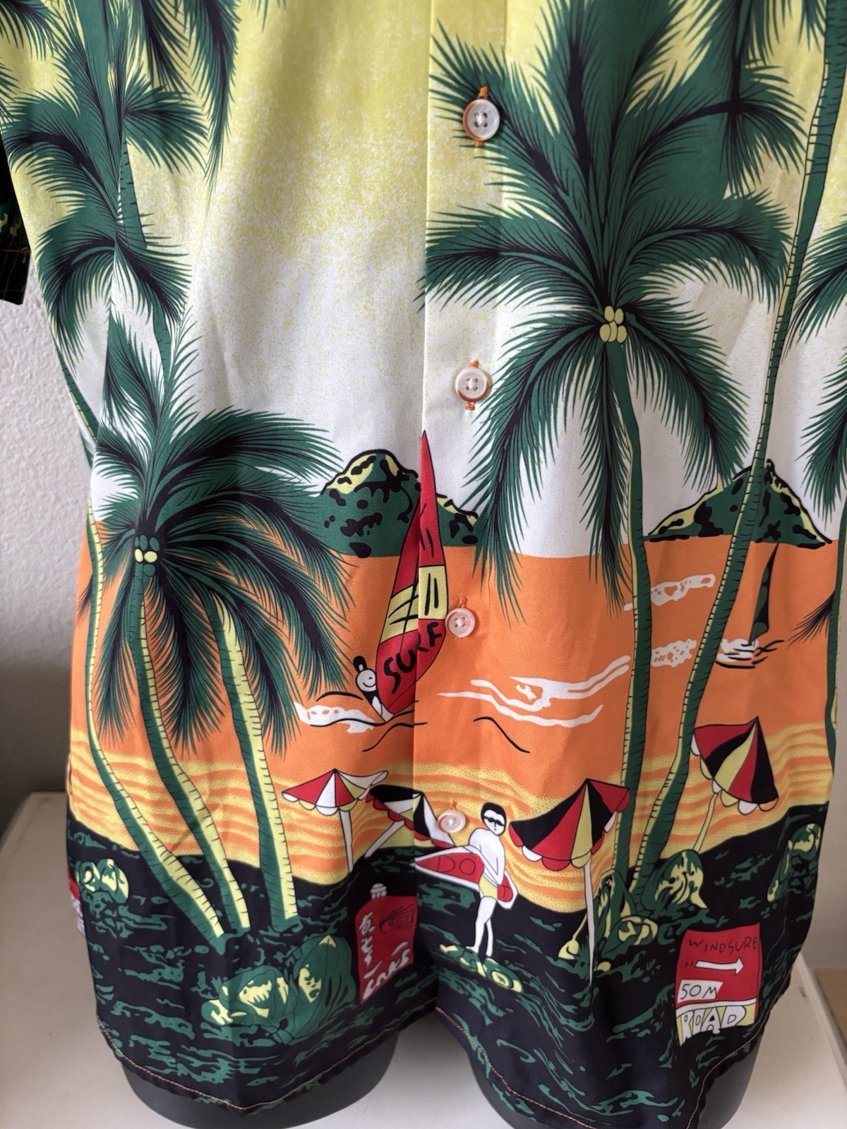 Design in Italy Hawaiian Palm Trees Beaches Shirt Men's Button Down WINDSURE M