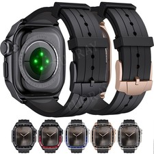 For Apple Watch Series 10 46mm Silicone Band Strap Metal Cover Case Smartwatch
