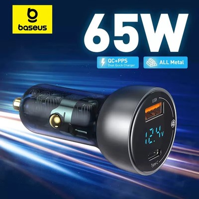 Baseus 65W PPS USB C Car Charger Dual Port PD QC Fast Charge iPhone