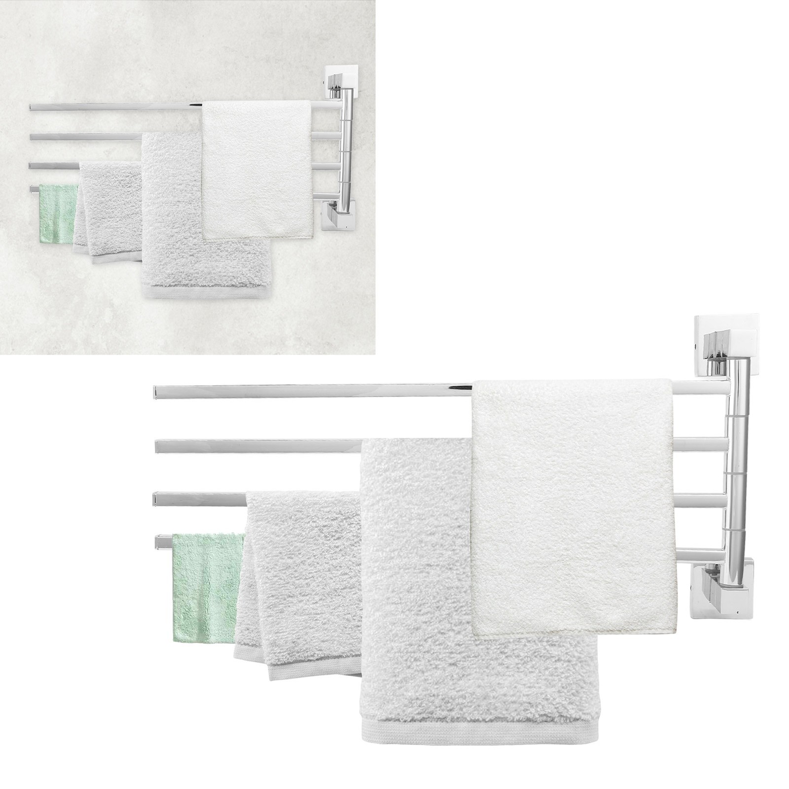 4 Rods Stainless Steel Towel Rack Bar 180° Rotatable Towel Bathrobe Hanger H SET
