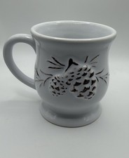 Pine Cone Embossed Ceramic Coffee / Tea Mug White & Brown Nature Lover Pine Tree